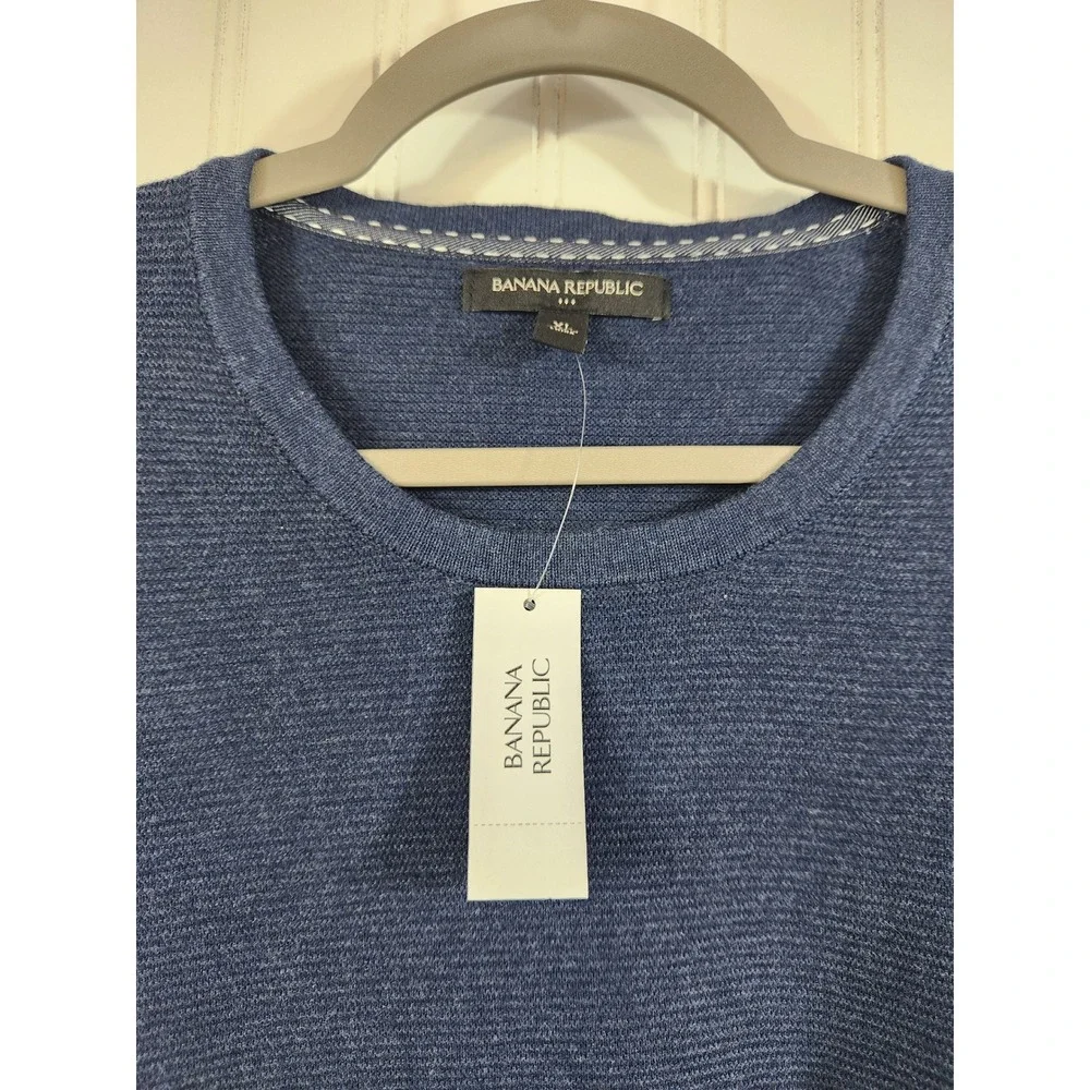 NEW Banana Republic Mens XL Blue Cotton Textured Ribbed Crewneck Sweater‎ Casual